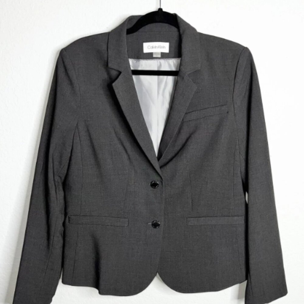 Calvin Klein Blazer Women Jacket Sports Coat Double Button Career Shade Gray 1X